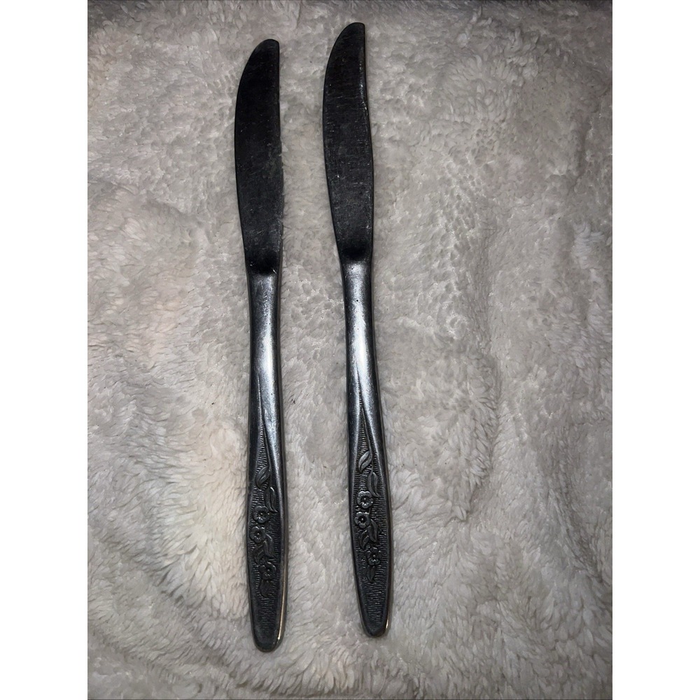 Unmarked 2 Butter Knives Radiant Rose Pattern USA Used Superior Stainless?